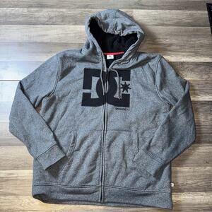 Vintage DC Shoes Full Zip Hoodie Mens XL Sherpa Fleece Gray Black Skater Grunge